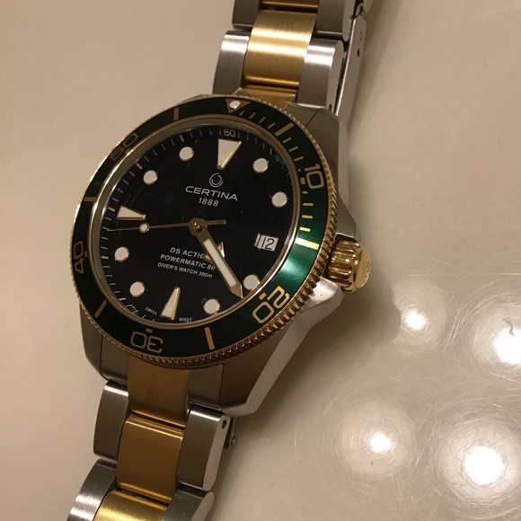 CERTINA DS ACTION POWERMATIC80 BLACK/GREEN/GOLD ON BRACELET 38MM - Picture 12 of 16